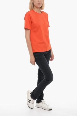 Solid Color JORYGZ Crew-neck T-Shirt with Padded Shoulders