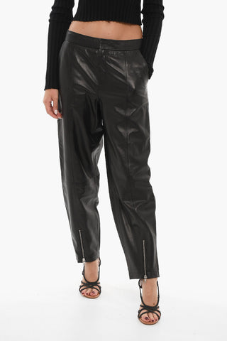Low Crotch Faux Leather Trousers with Ankle Elastic