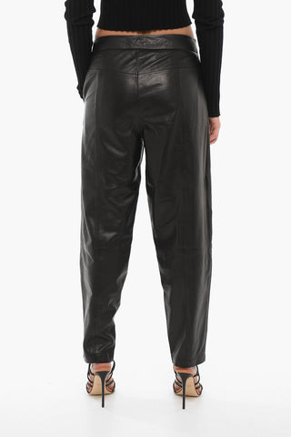 Low Crotch Faux Leather Trousers with Ankle Elastic