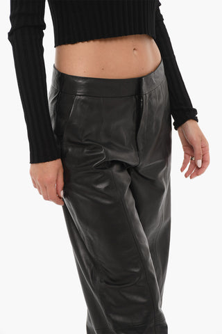 Low Crotch Faux Leather Trousers with Ankle Elastic