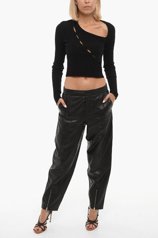 Low Crotch Faux Leather Trousers with Ankle Elastic