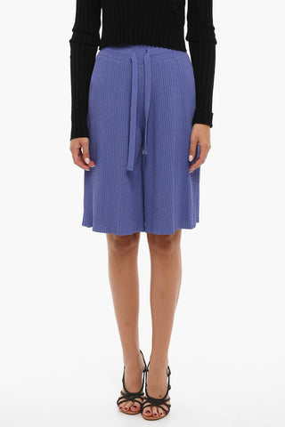 Ribbed Knitted Shorts with Drawstring Waist