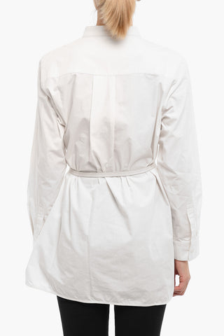 Cotton Shirt with Mandarin Collar and Belt
