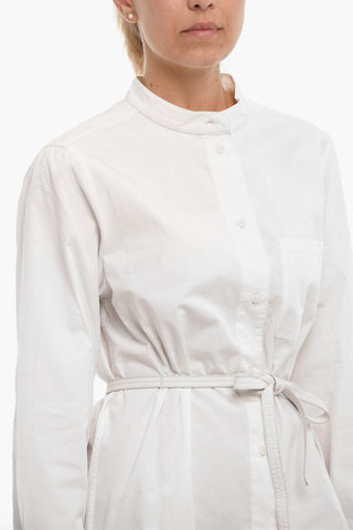 Cotton Shirt with Mandarin Collar and Belt