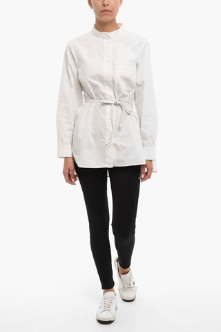 Cotton Shirt with Mandarin Collar and Belt