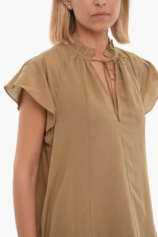 Tie Neck KAROOKH Dress with Ruffle Sleeve