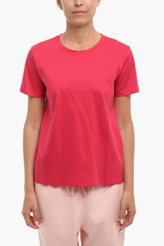 T-Shirt Girocollo in Tinta Unita con Logo in Rilievo