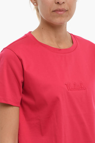 T-Shirt Girocollo in Tinta Unita con Logo in Rilievo