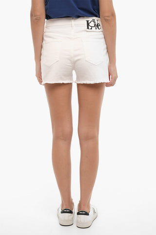LOVE Stretch Denim Shorts with Contrasting Logo