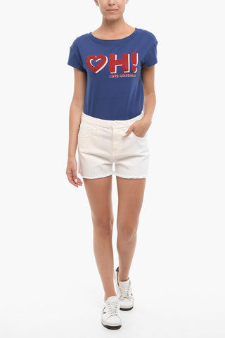 LOVE Stretch Denim Shorts with Contrasting Logo
