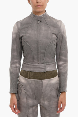 Giubbotto Crop in Tessuto Termoattivo con Chiusura Zip
