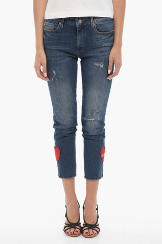 LOVE Jeans in Denim Stretch con Patch a Forma di Cuore 14cm