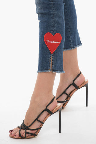 LOVE Jeans in Denim Stretch con Patch a Forma di Cuore 14cm