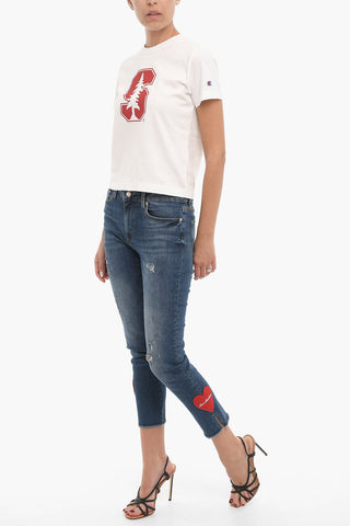LOVE Jeans in Denim Stretch con Patch a Forma di Cuore 14cm