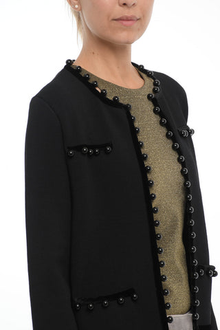Open Front KENDRA Cardigan with Decorative Beaded Trim and Velvet Details