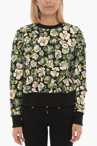 LIBERTY Floral Motif Cropped Crew-Neck Sweatshirt