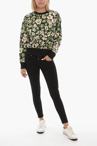 LIBERTY Floral Motif Cropped Crew-Neck Sweatshirt