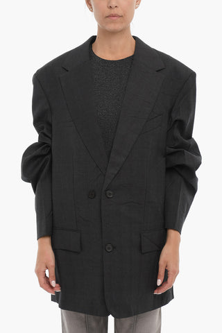 Giacca in Lana Vergine uno Spacco Oversize Fit con Stampa sul Dietro