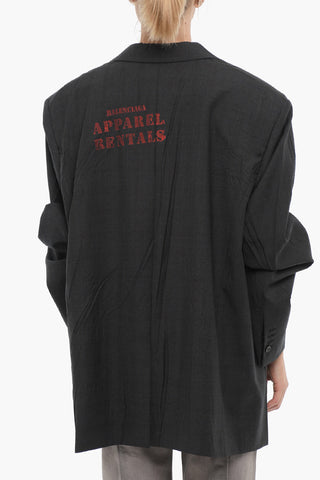 Giacca in Lana Vergine uno Spacco Oversize Fit con Stampa sul Dietro