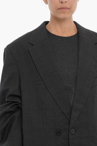 Giacca in Lana Vergine uno Spacco Oversize Fit con Stampa sul Dietro