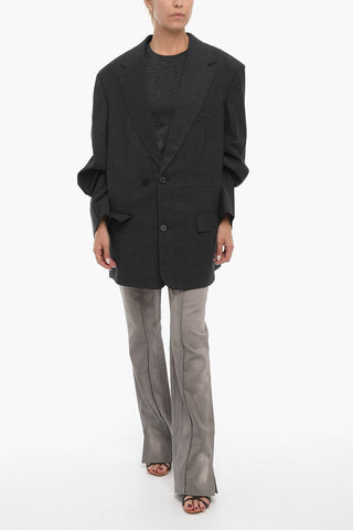 Giacca in Lana Vergine uno Spacco Oversize Fit con Stampa sul Dietro