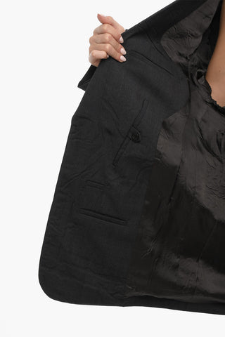 Giacca in Lana Vergine uno Spacco Oversize Fit con Stampa sul Dietro