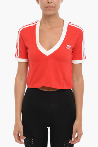 Two-Tone Cropped T-shirt with V-Neck