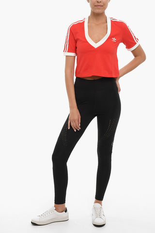 Two-Tone Cropped T-shirt with V-Neck