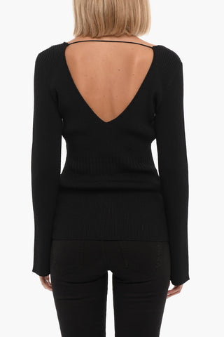 Maglia CHRISTINE Leggera a Costine con Maxi Scollo a V E Spacco Sulla Manica