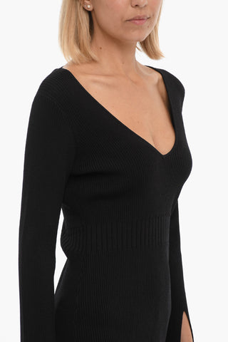 Maglia CHRISTINE Leggera a Costine con Maxi Scollo a V E Spacco Sulla Manica