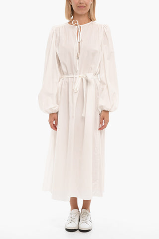Organic Cotton ORME Tie Neck Dress with Leg-O-Mutton Sleeve