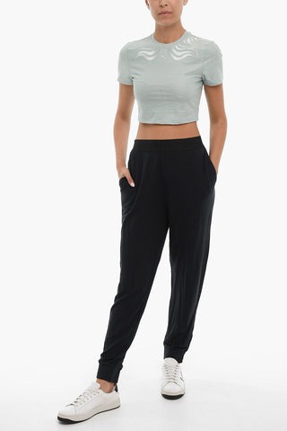 T-Shirt Crop SNOW TIGER Girocollo con Ricamo