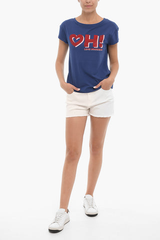 LOVE T-Shirt Girocollo con Dettaglio Strass