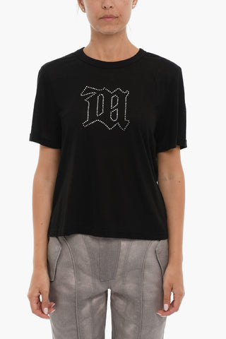T-shirt Girocollo con Monogram in Strass