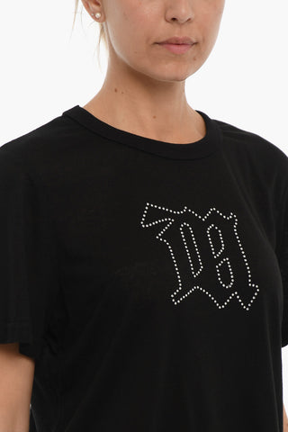 T-shirt Girocollo con Monogram in Strass