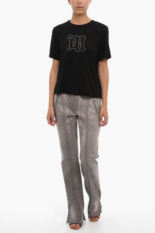 T-shirt Girocollo con Monogram in Strass