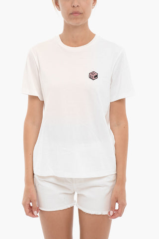 Solid Color Crew-neck T-Shirt with Embroidery