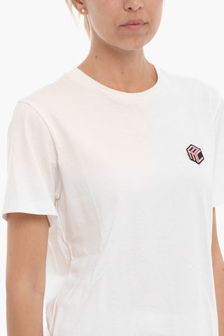 Solid Color Crew-neck T-Shirt with Embroidery