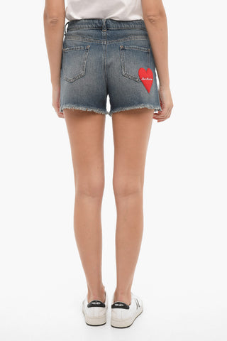 LOVE Denim Shorts with Heart-Shaped Patch