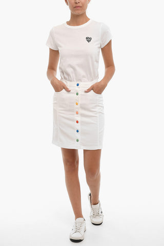 Cotton Twill Mini Skirt with Colored Buttons