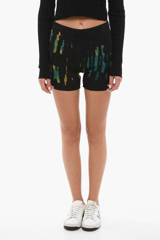 Ribbed Biker Shorts with Acid Wash Effect Details