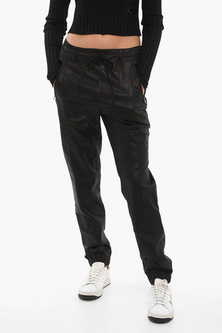 Low Crotch Faux Leather Trousers with Ankle Elastic