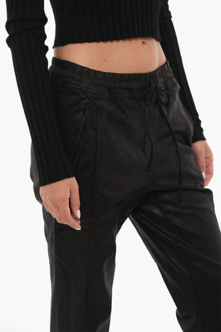 Low Crotch Faux Leather Trousers with Ankle Elastic