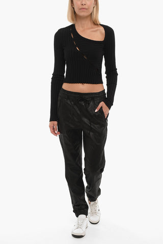 Low Crotch Faux Leather Trousers with Ankle Elastic