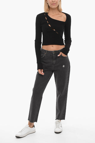 Maglia Leggera Crop a Costine con Dettagli Cut Out