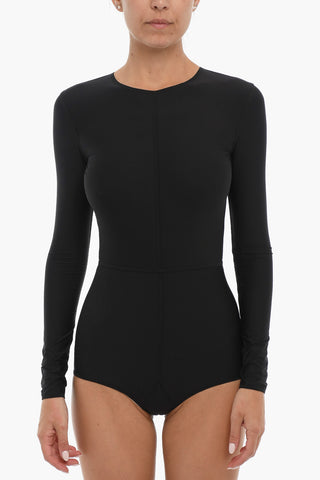 Stretch Fabric Long Sleeve NANO Bodysuit with Back Cut-Out Detail