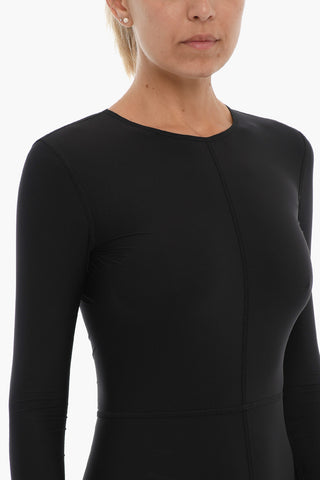 Stretch Fabric Long Sleeve NANO Bodysuit with Back Cut-Out Detail