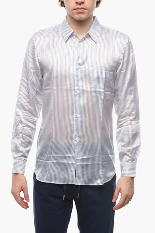 SHIRT Cupro Shirt with Balanced Striped Pattern and Chest Pocket