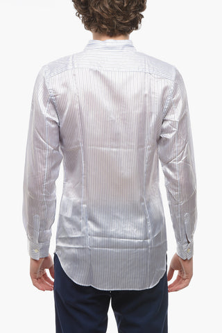 SHIRT Cupro Shirt with Balanced Striped Pattern and Chest Pocket