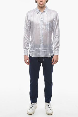 SHIRT Cupro Shirt with Balanced Striped Pattern and Chest Pocket